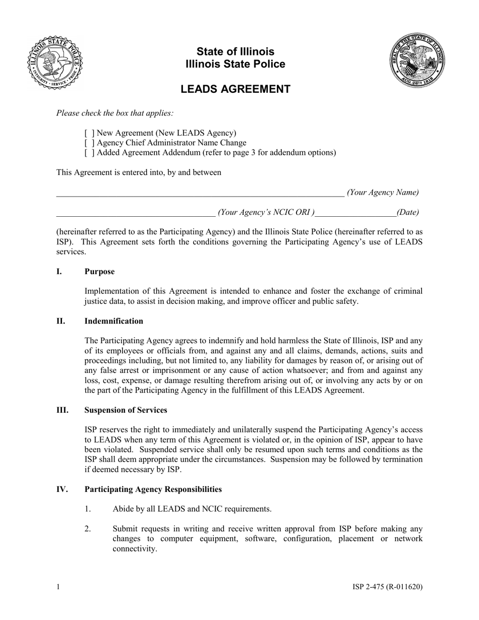 Form ISP2-475 Leads Agreement - Illinois, Page 1