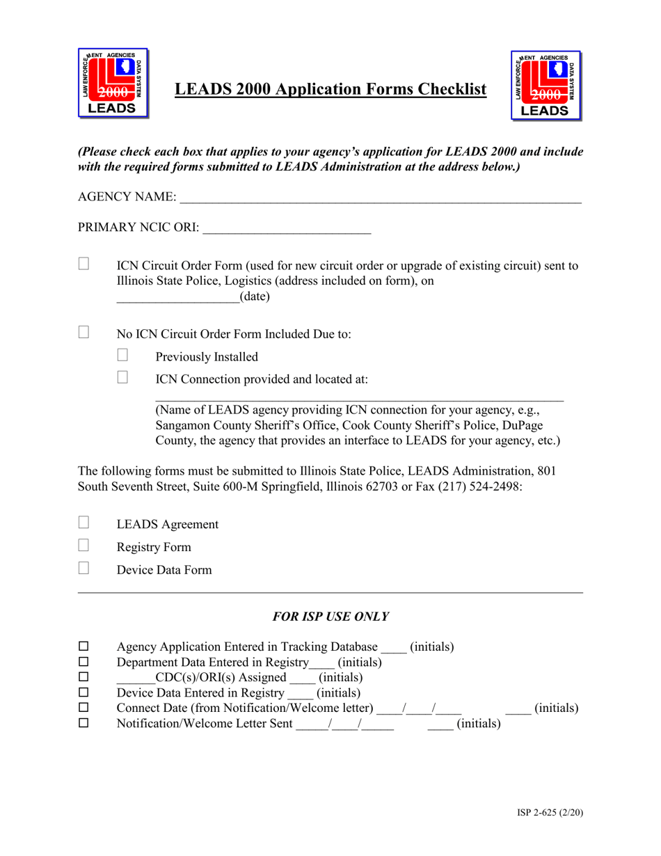 Form ISP2-625 Leads 2000 Application Forms Checklist - Illinois, Page 1
