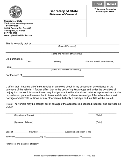 Form VSD895 Statement of Ownership - Illinois