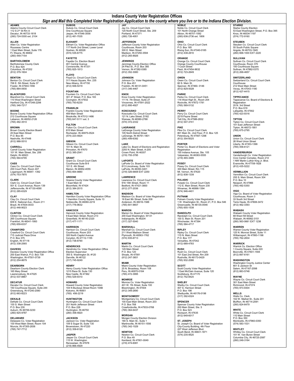 Form VRG-7 (State Form 50504) Indiana Voter Registration Application - Indiana, Page 2