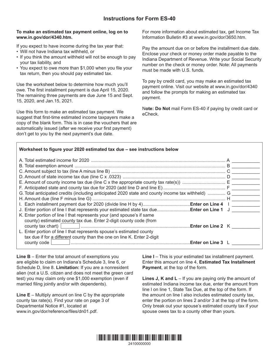 Form ES-40 (State Form 46005) Estimated Tax Payment Form - Indiana, Page 3
