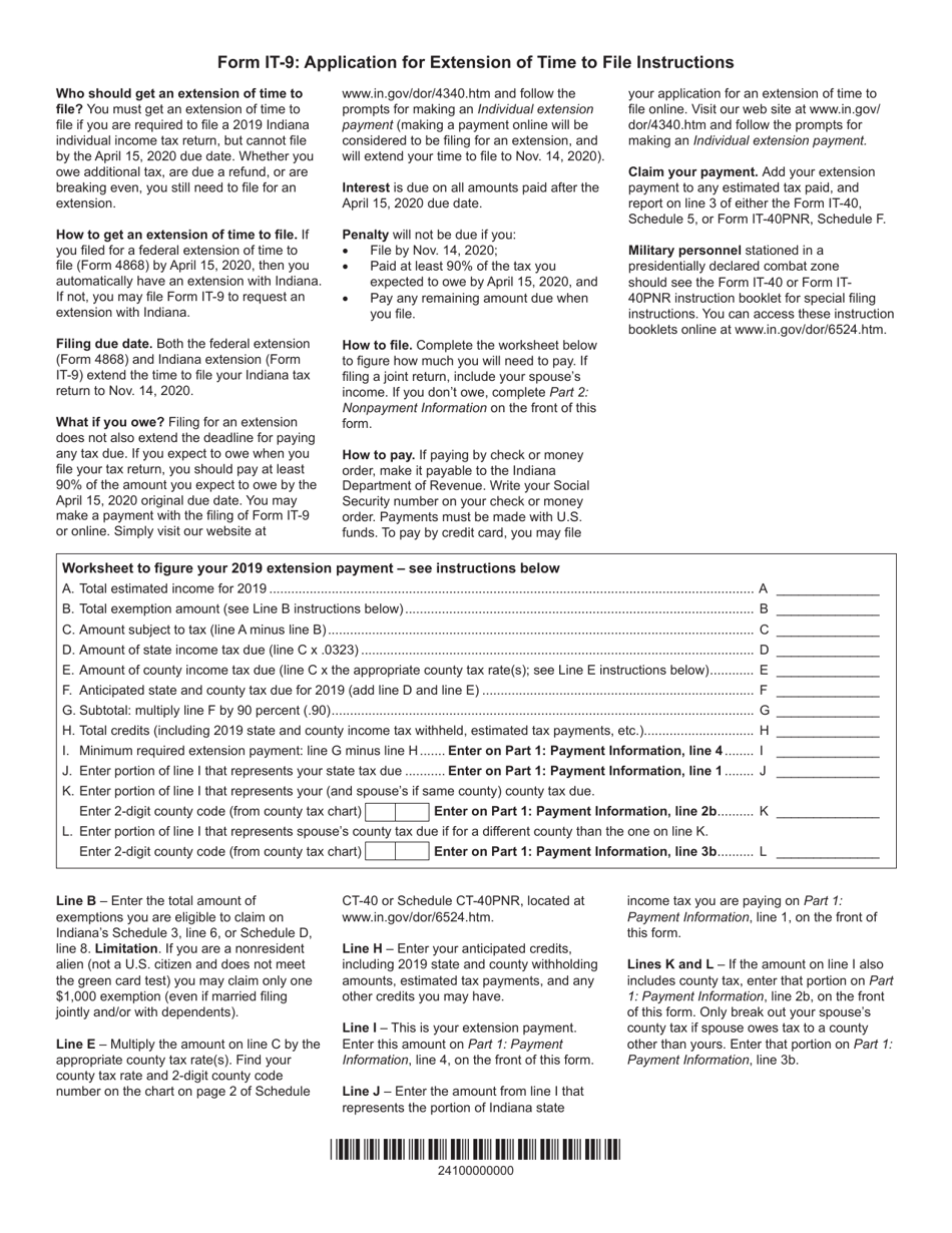 Form IT-9 (State Form 21006) Application for Extension of Time to File - Indiana, Page 3