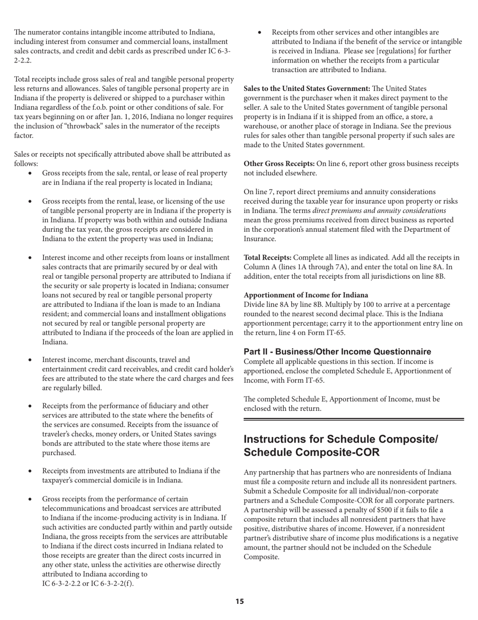 Instructions for Form IT-65, State Form 11800 Indiana Partnership Return - Indiana, Page 15
