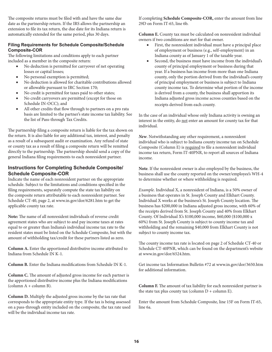 Instructions for Form IT-65, State Form 11800 Indiana Partnership Return - Indiana, Page 16