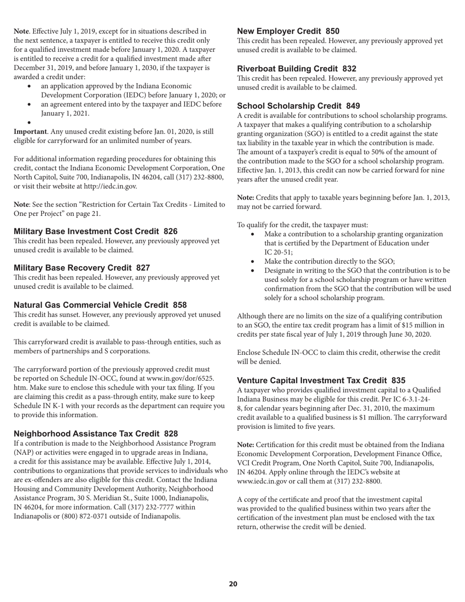 Instructions for Form IT-65, State Form 11800 Indiana Partnership Return - Indiana, Page 20