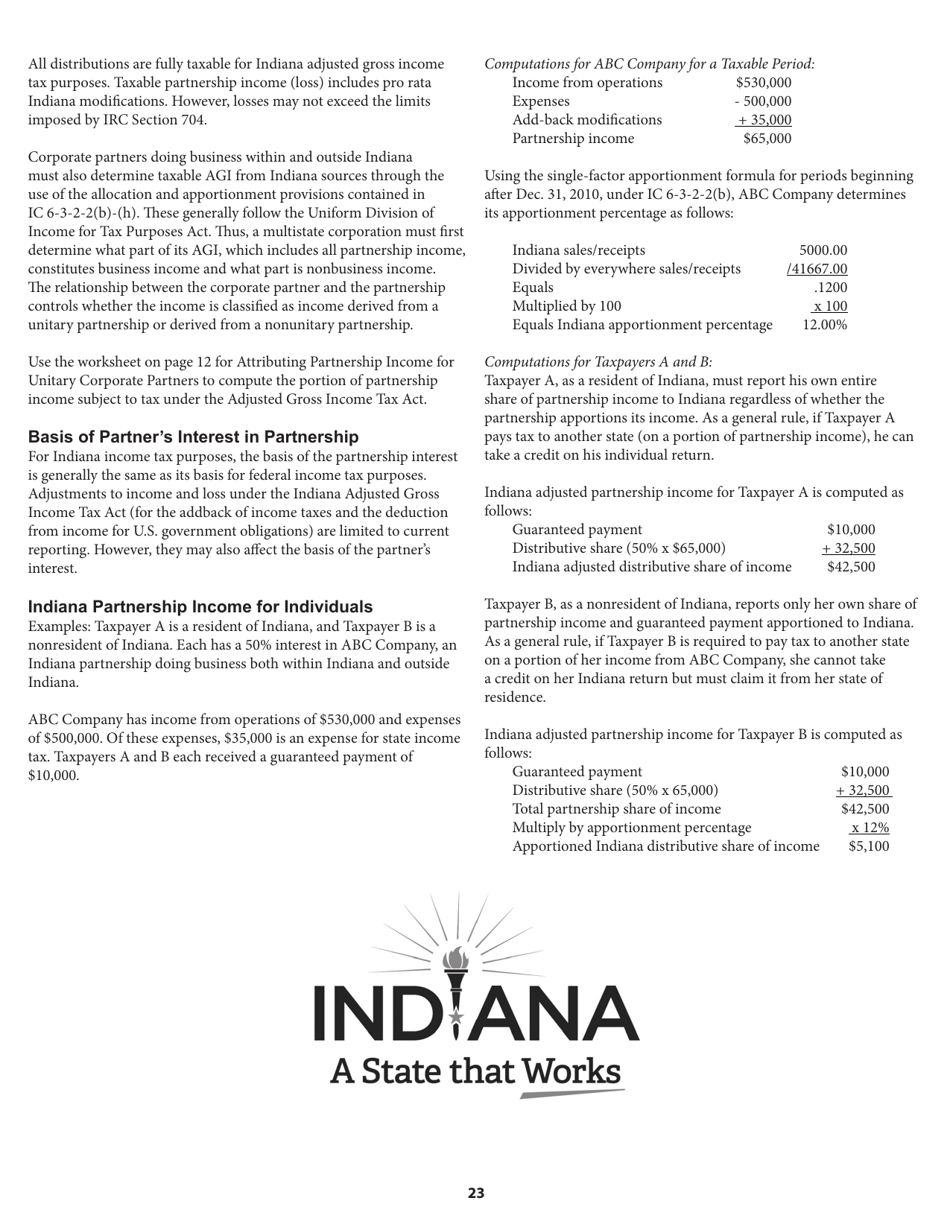 Instructions for Form IT-65, State Form 11800 Indiana Partnership Return - Indiana, Page 23