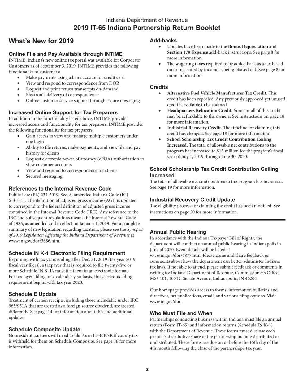 Instructions for Form IT-65, State Form 11800 Indiana Partnership Return - Indiana, Page 3