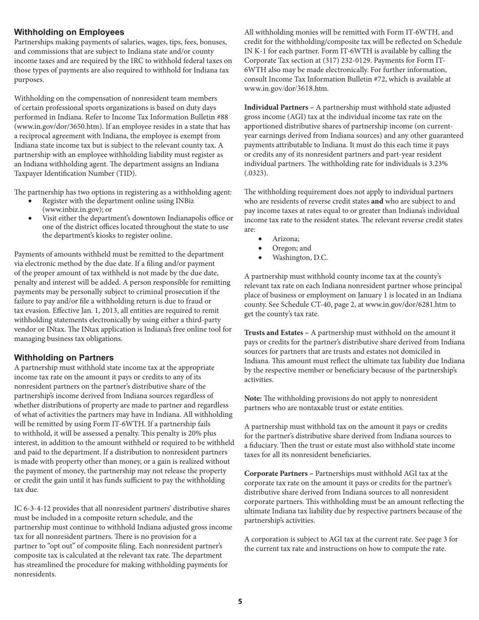 Instructions for Form IT-65, State Form 11800 Indiana Partnership Return - Indiana, Page 5
