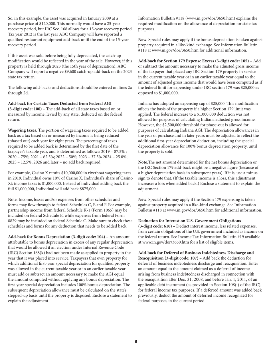 Instructions for Form IT-65, State Form 11800 Indiana Partnership Return - Indiana, Page 8