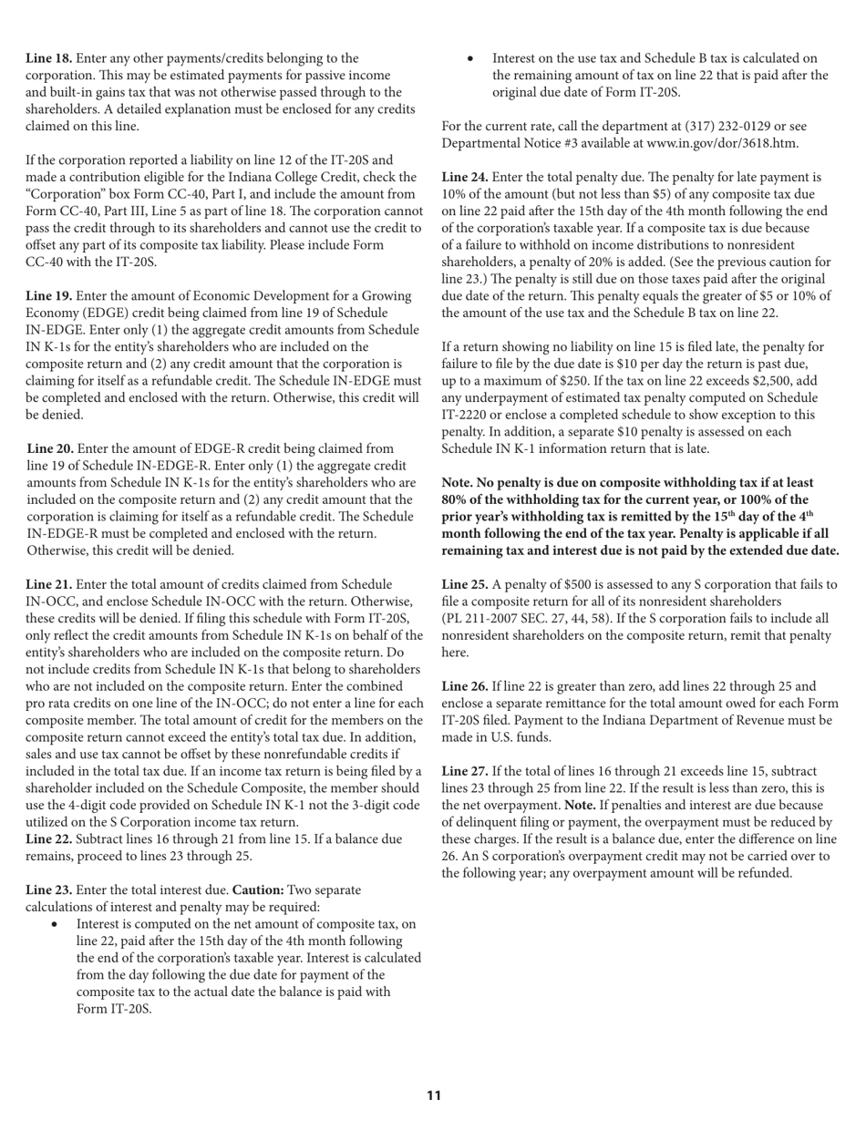 Instructions for Form IT-20S, State Form 10814 S Corporation Income Tax Return - Indiana, Page 11