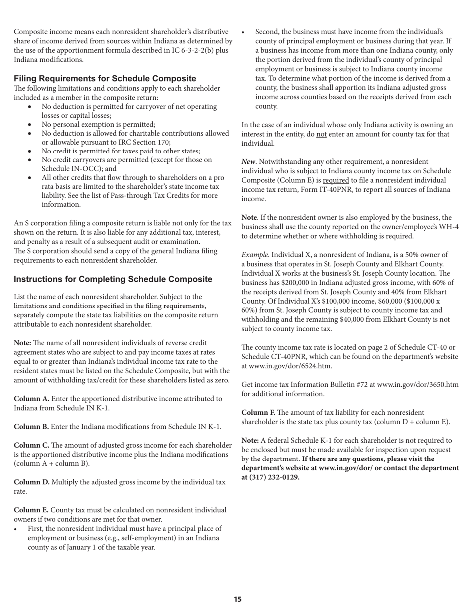 Instructions for Form IT-20S, State Form 10814 S Corporation Income Tax Return - Indiana, Page 15