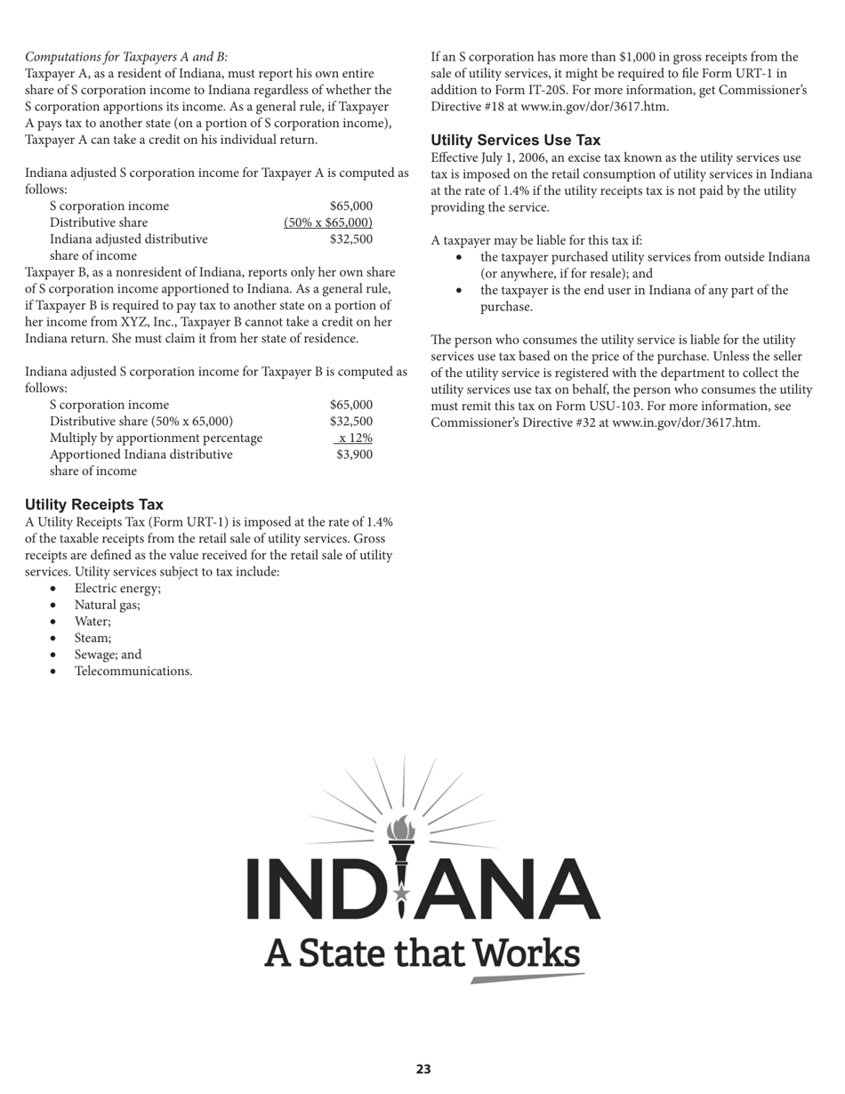 Instructions for Form IT-20S, State Form 10814 S Corporation Income Tax Return - Indiana, Page 23