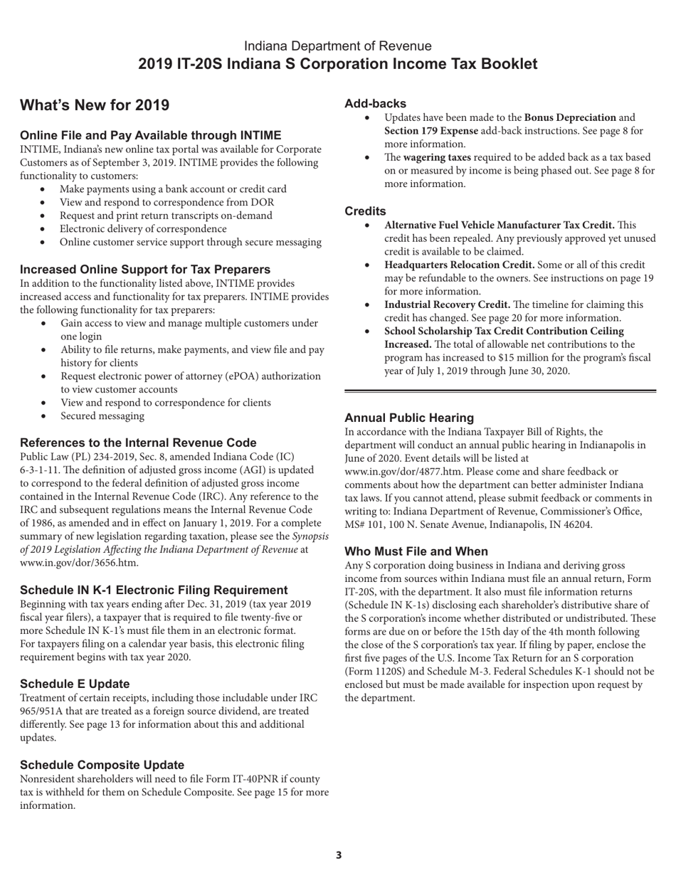 Instructions for Form IT-20S, State Form 10814 S Corporation Income Tax Return - Indiana, Page 3