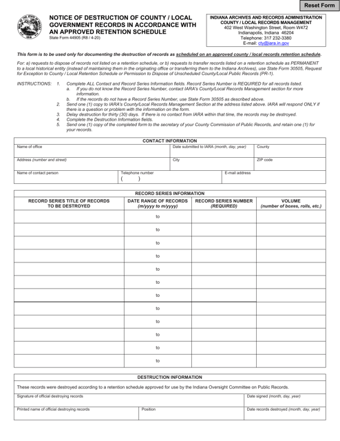 State Form 44905  Printable Pdf
