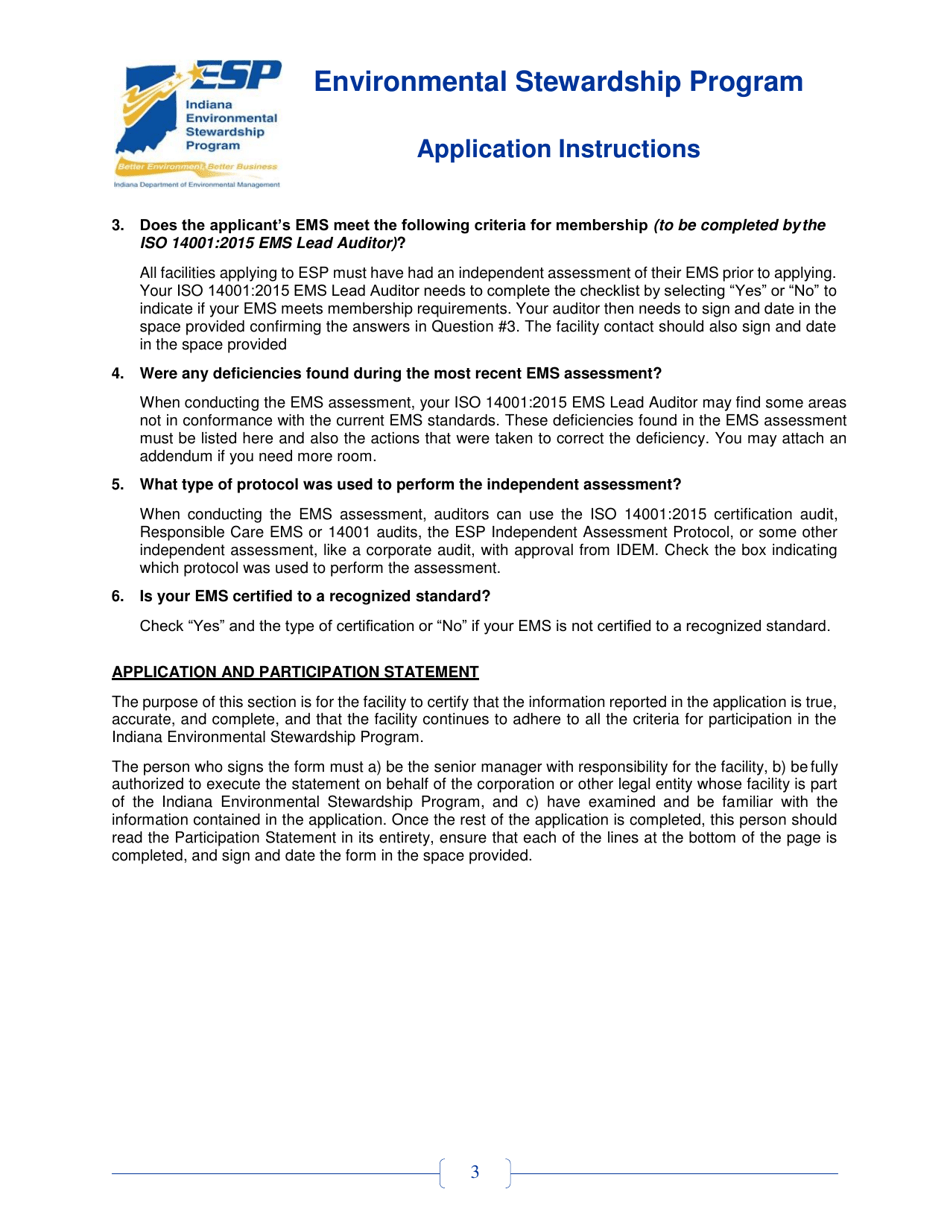 Instructions for State Form 52772 Indiana Environmental Stewardship Program Application - Indiana, Page 3