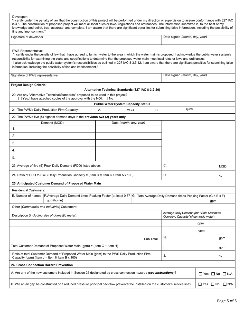 State Form 49008 Notice of Intent to Construct a Water Main Extension - Indiana, Page 5