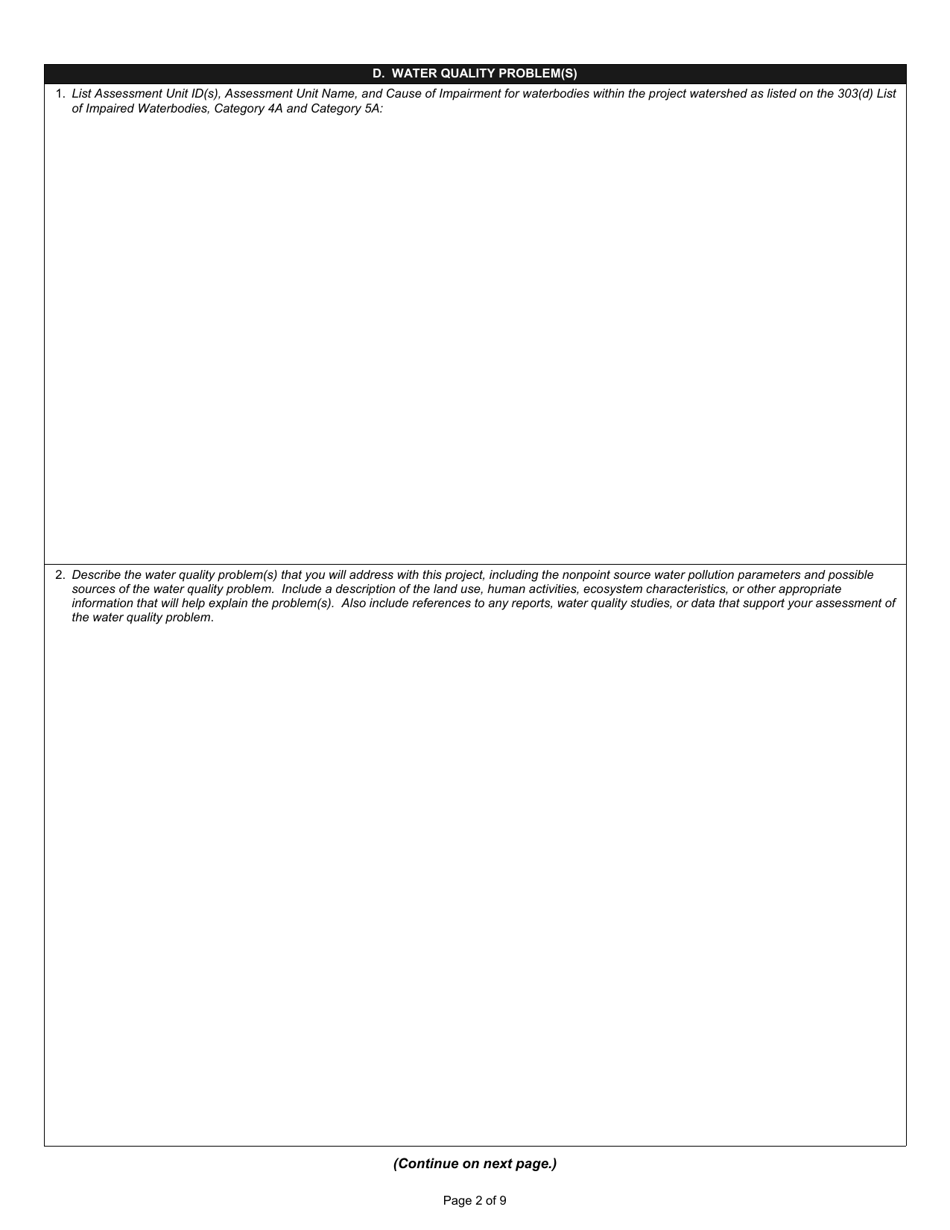 State Form 49367 Application for Section 319 Nonpoint Source Management Program Grant - Indiana, Page 2