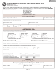 State Form 54475 Physical Examination Report for Boxer or Mixed Martial Artist - Indiana