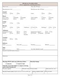 State Form 54475 Physical Examination Report for Boxer or Mixed Martial Artist - Indiana, Page 2