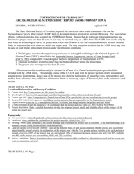 Instructions for Archaeological Survey Short Report Form - Iowa