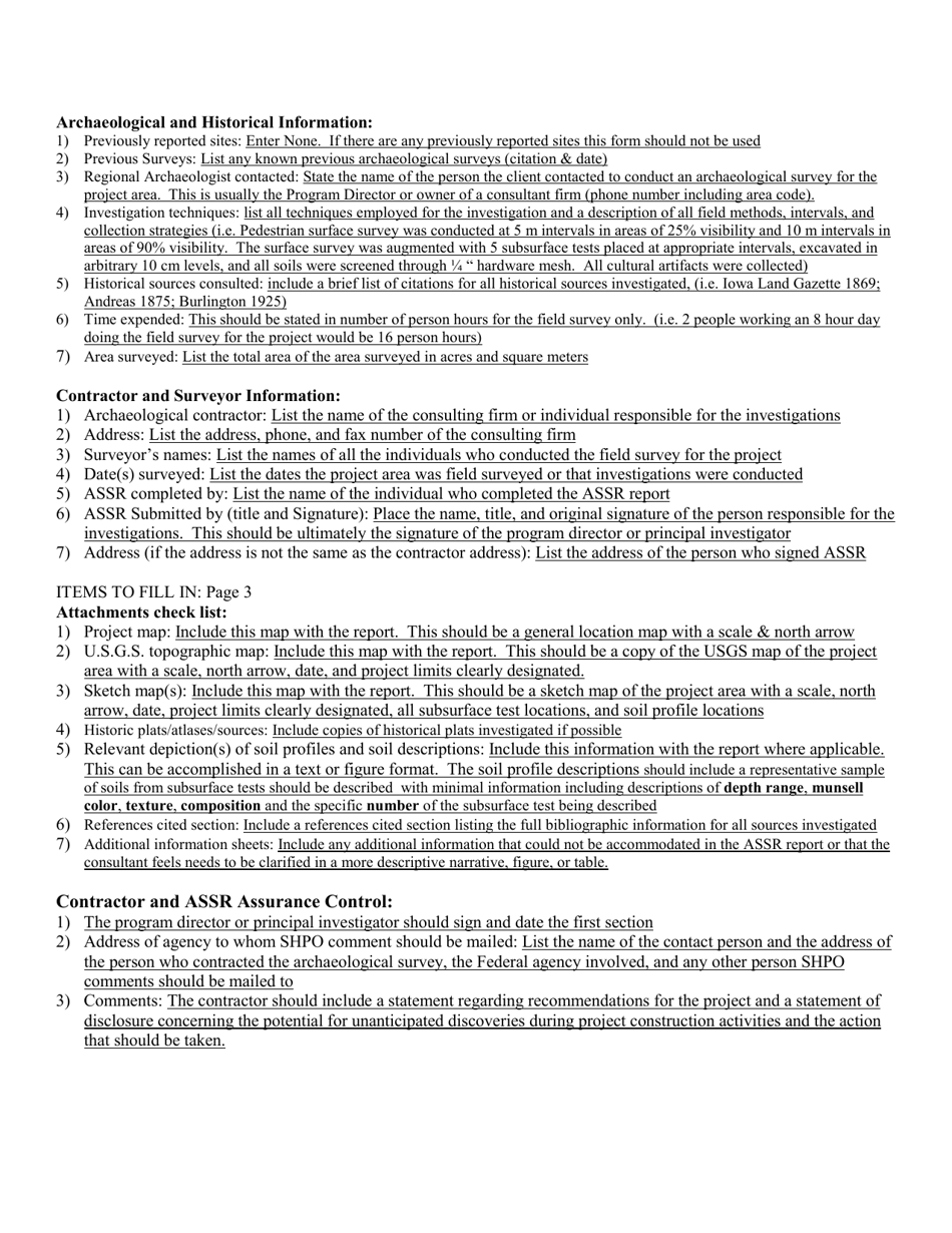 Instructions for Archaeological Survey Short Report Form - Iowa, Page 2
