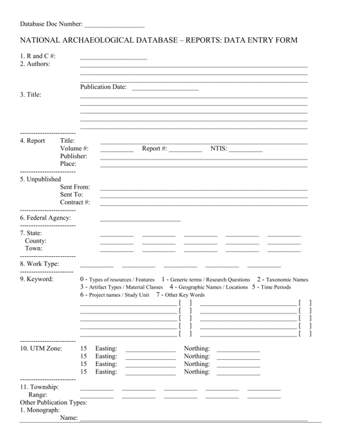 National Archaeological Database - Reports: Data Entry Form - Iowa Download Pdf