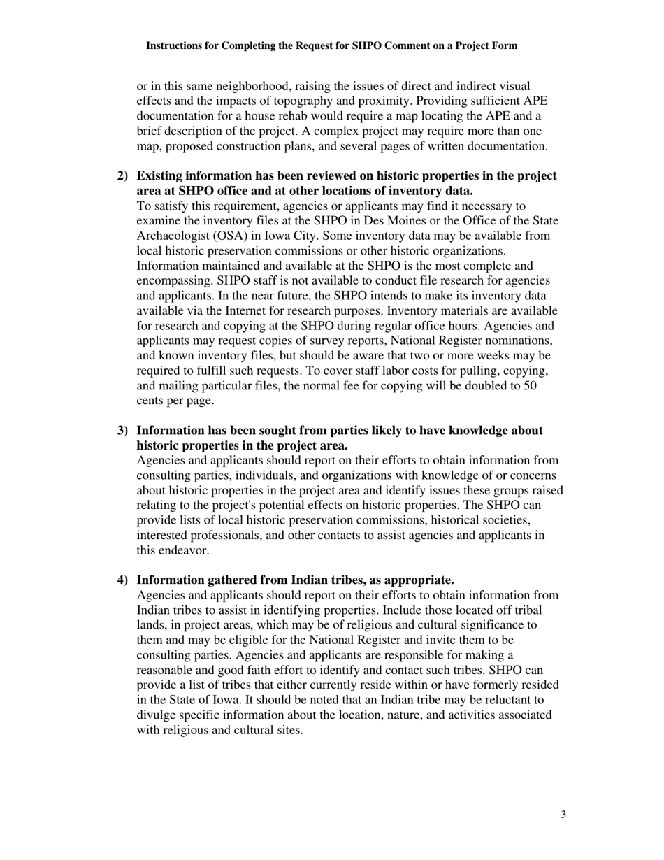 Instructions for Request for Shpo Comment on a Project - Iowa, Page 3