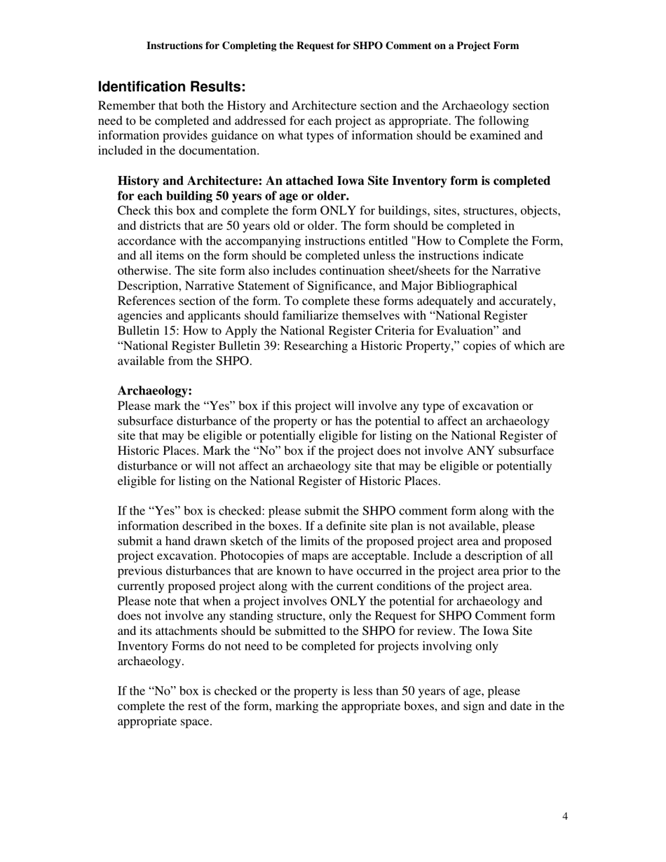 Instructions for Request for Shpo Comment on a Project - Iowa, Page 4