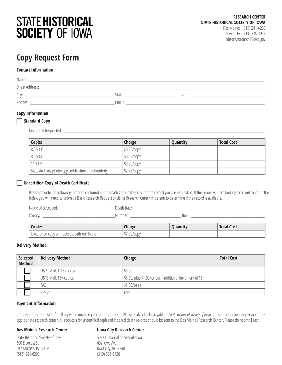 Copy Request Form - Iowa, Page 1