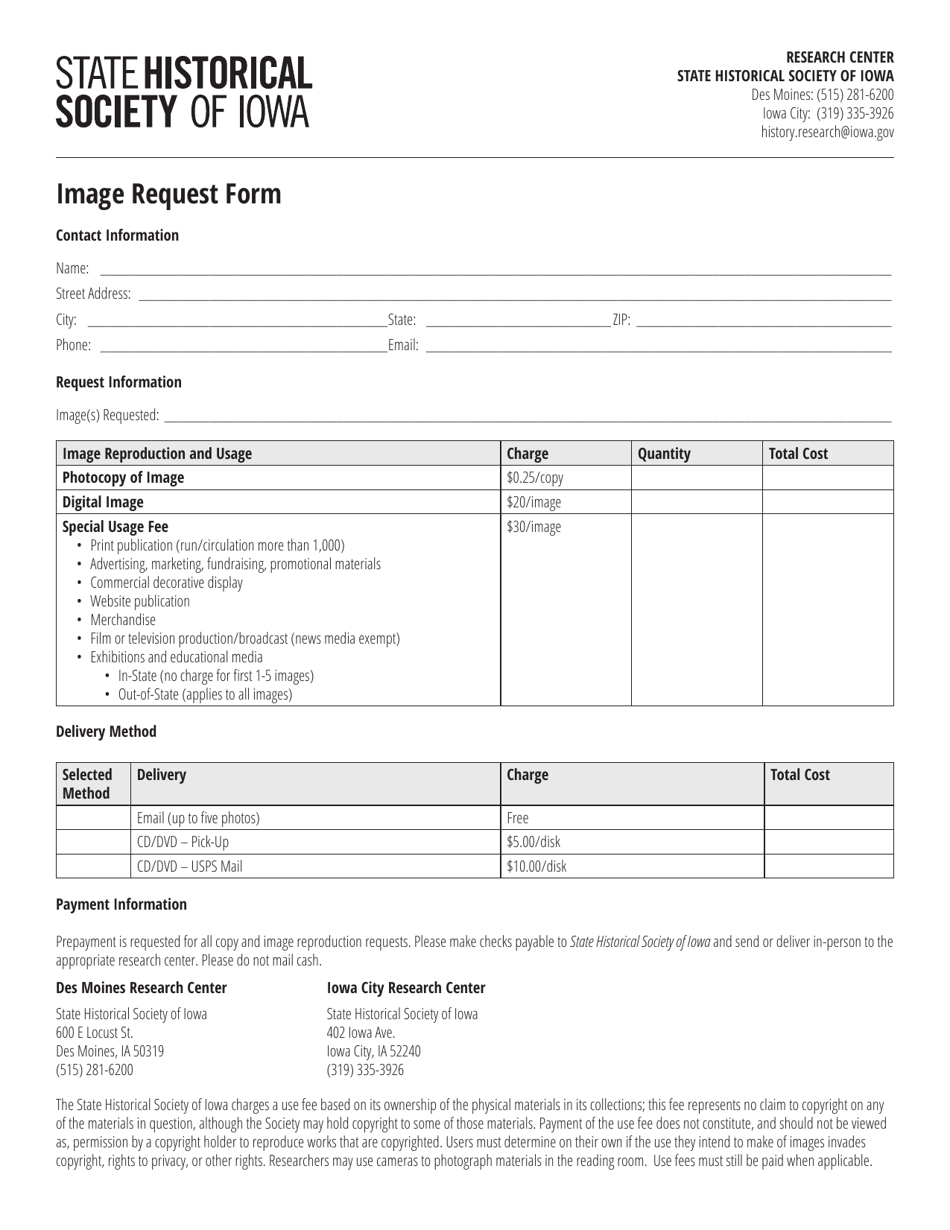Image Request Form - Iowa, Page 1