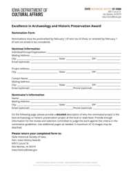 Excellence in Archaeology and Historic Preservation Award Nomination Form - Iowa, Page 2