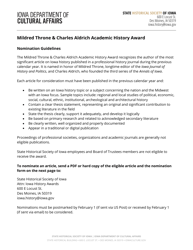 Mildred Throne &amp; Charles Aldrich Academic History Award Nomination Form - Iowa