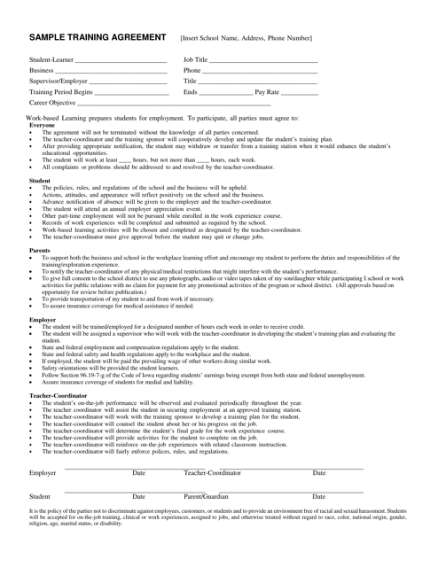 Sample Training Agreement - Iowa