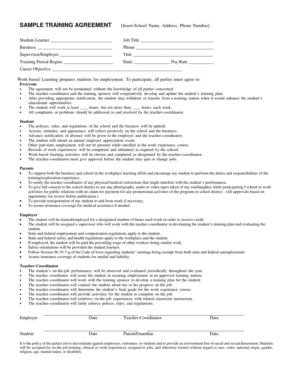 Iowa Sample Training Agreement - Fill Out, Sign Online and Download PDF ...