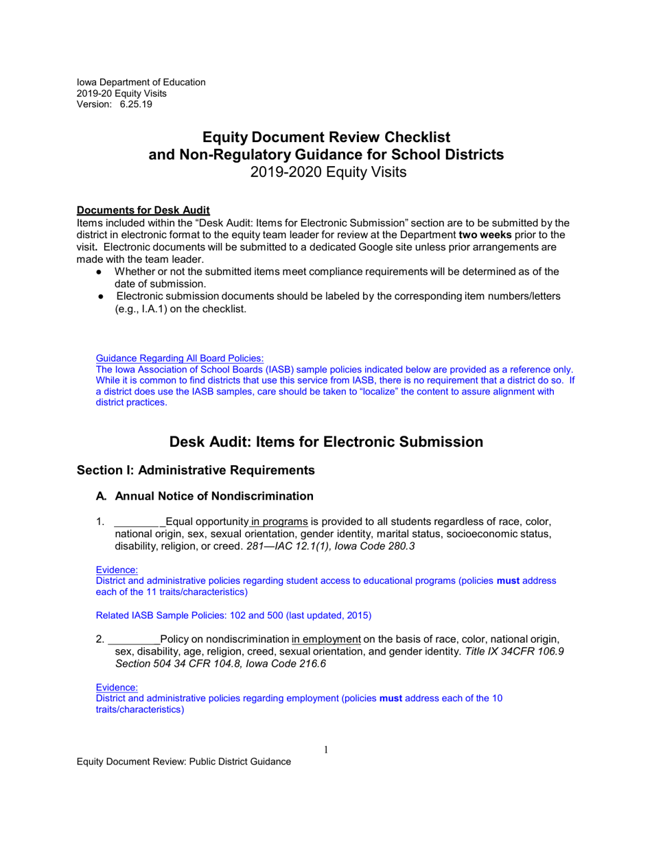 Iowa Equity Document Review Checklist and Non-regulatory Guidance for ...