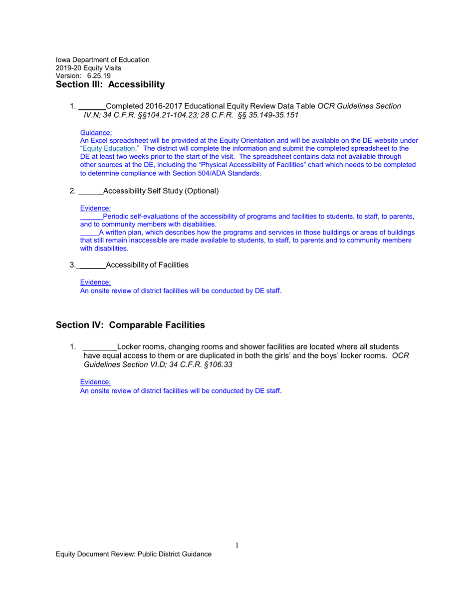 Equity Document Review Checklist and Non-regulatory Guidance for School Districts - Iowa, Page 10