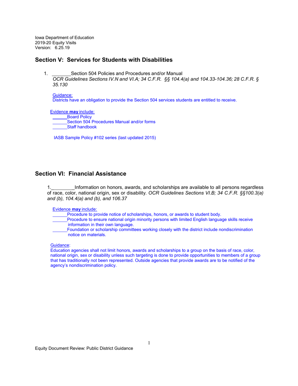 Equity Document Review Checklist and Non-regulatory Guidance for School Districts - Iowa, Page 11