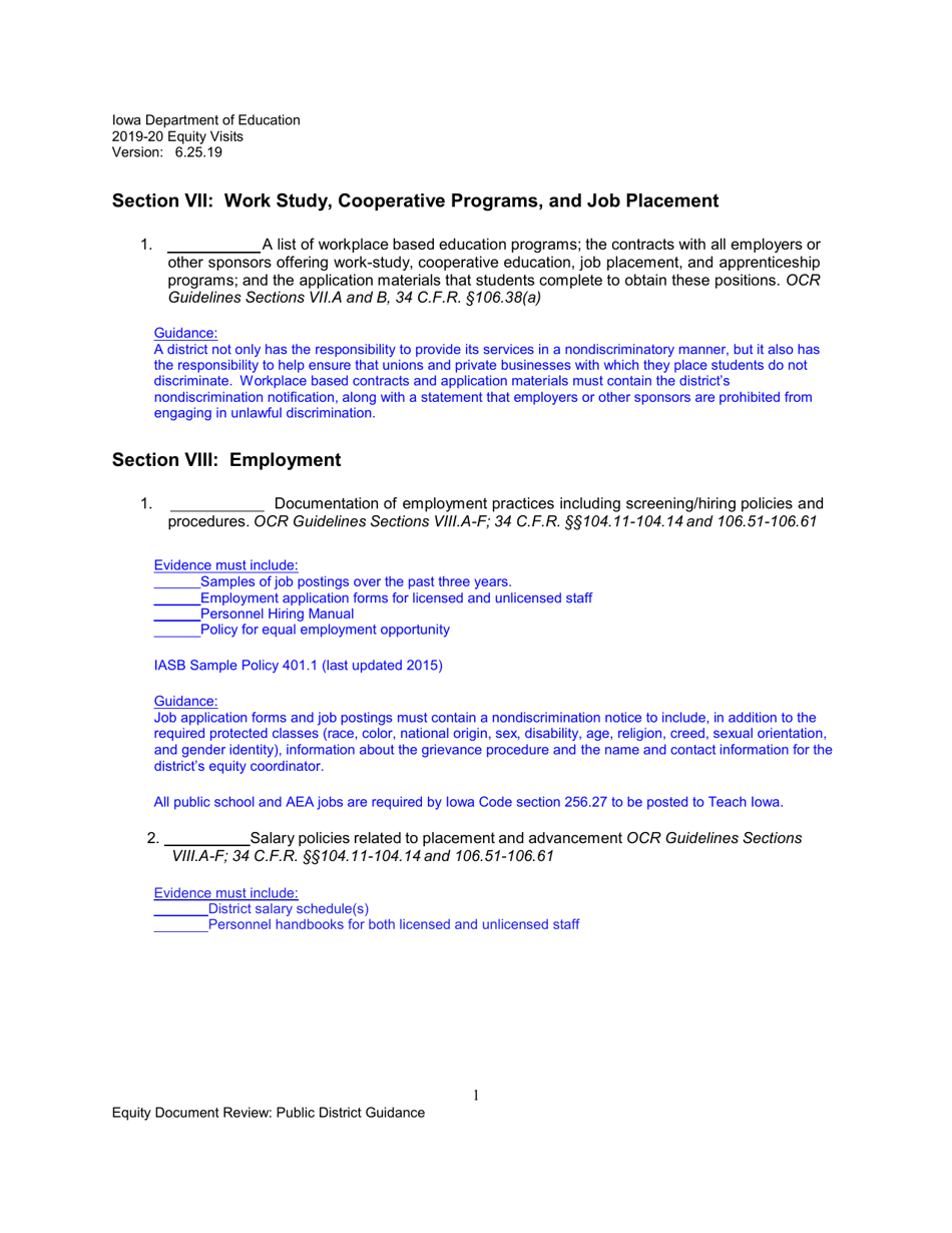 Equity Document Review Checklist and Non-regulatory Guidance for School Districts - Iowa, Page 12