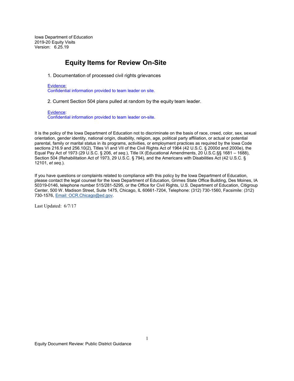 Equity Document Review Checklist and Non-regulatory Guidance for School Districts - Iowa, Page 13