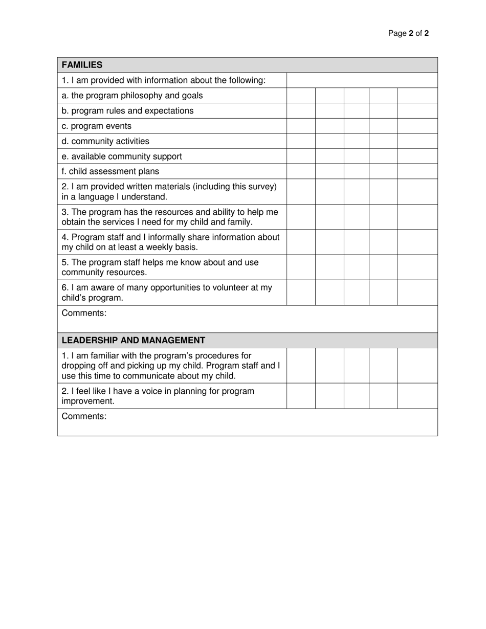 Preschool Program Family Survey - Iowa, Page 2