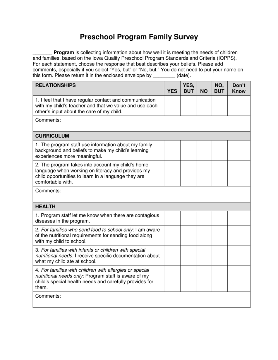 Iowa Preschool Program Family Survey - Fill Out, Sign Online and Download PDF | Templateroller