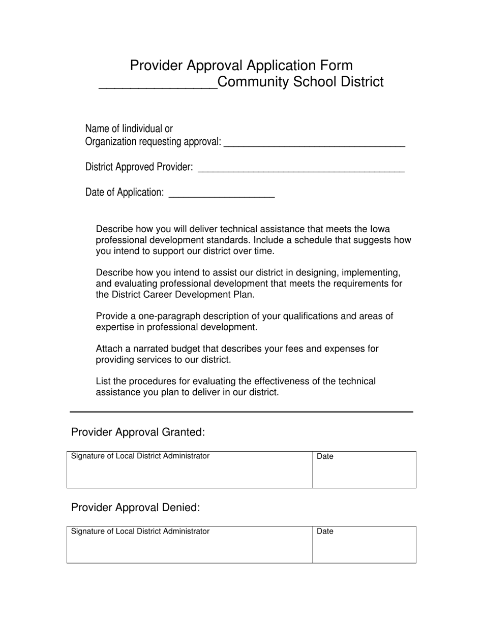 Provider Approval Application Form - Iowa, Page 1