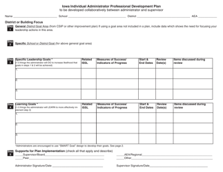 Document preview: Iowa Individual Administrator Professional Development Plan - Iowa