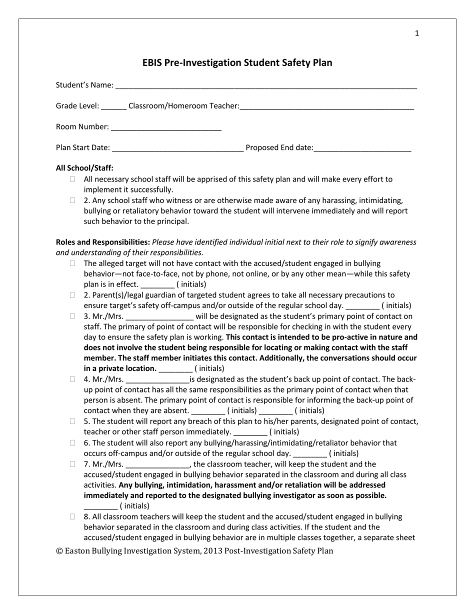 Iowa Ebis Preinvestigation Student Safety Plan Download Printable PDF