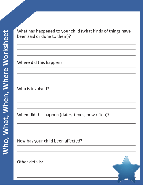 Worksheet for Parents in Reporting Bullying - Iowa