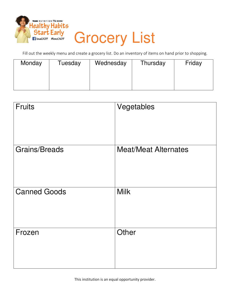 Grocery List - Iowa, Page 1