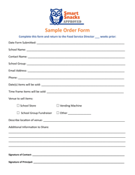 Smart Snacks Sample Order Form - Iowa