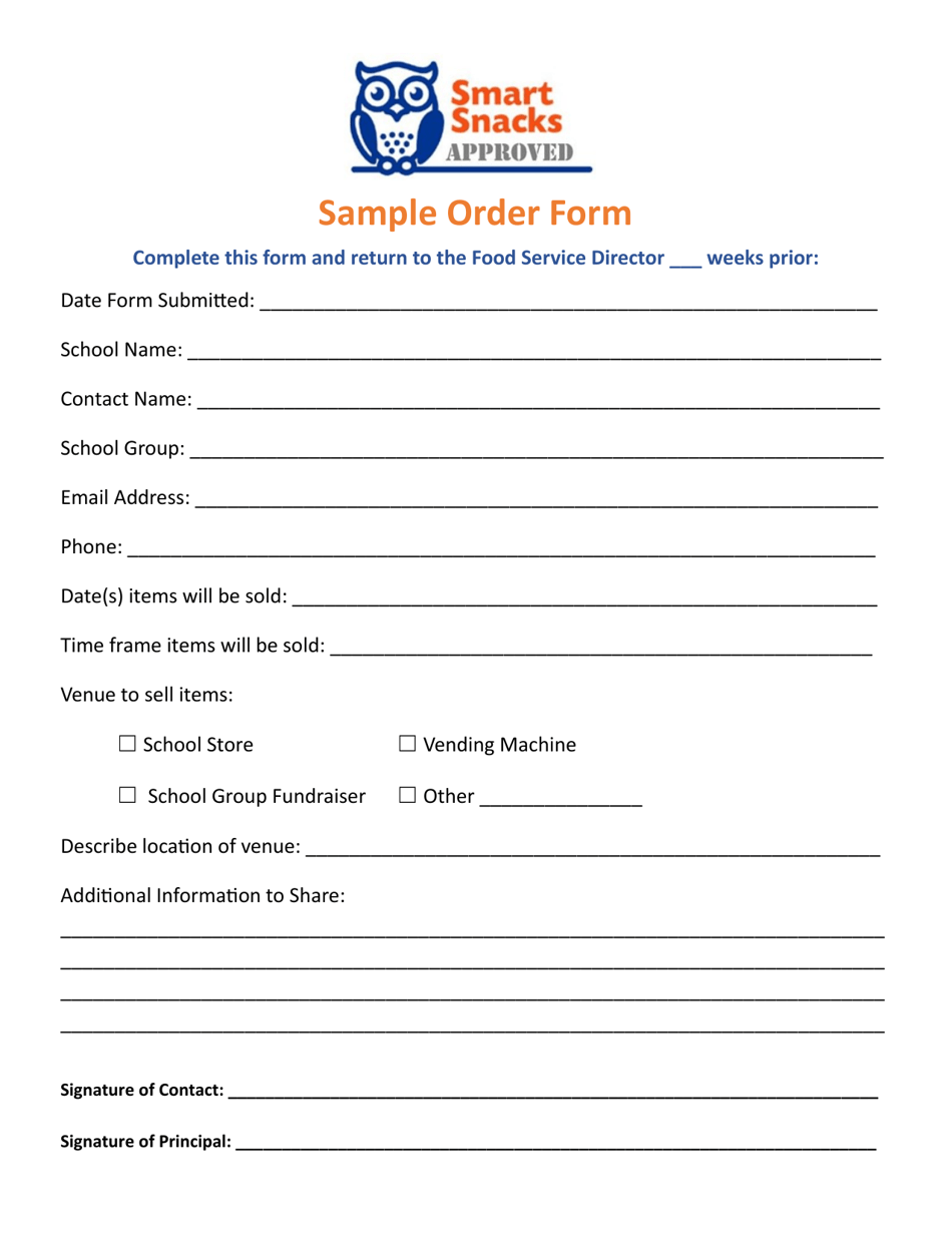 Smart Snacks Sample Order Form - Iowa, Page 1