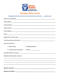 Document preview: Smart Snacks Sample Order Form - Iowa