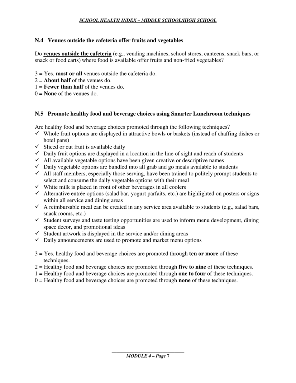 School Health Index - Middle School / High School - Module 4: Nutrition Services, Page 4